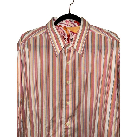Robert Graham Striped Floral Flip Cuff Button Down Shirt Size 2XL - Picture 2 of 8